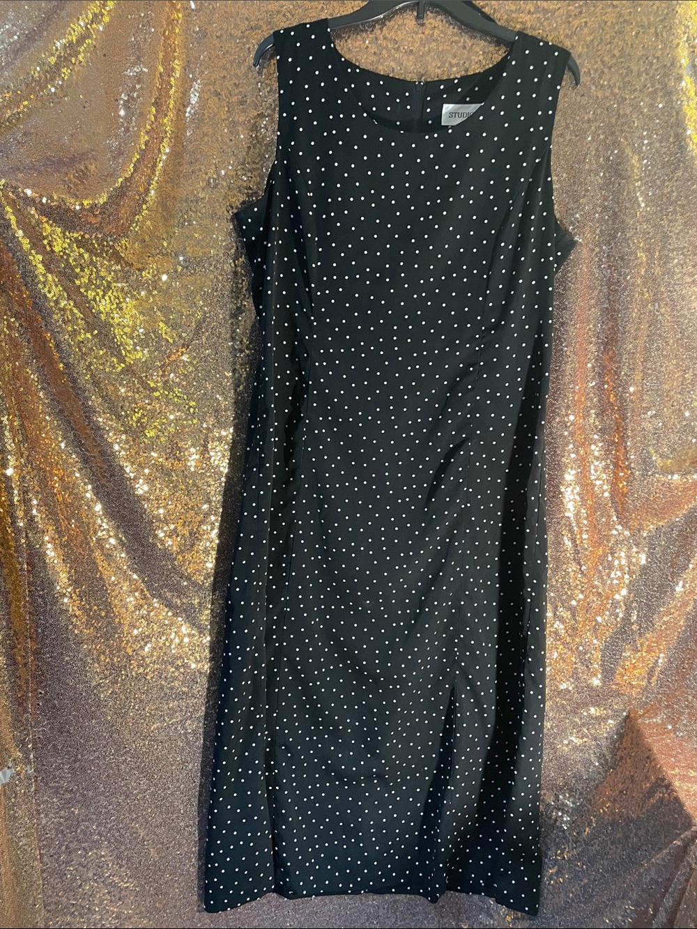 Studio I Statement Black Sleeveless Polka Dot Midi Dress
